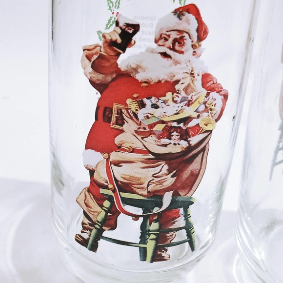 Vtg Coca-Cola Classic Santa Claus Set of 6 Drinking Glass Water Tumblers (su1) - Picture 3 of 4